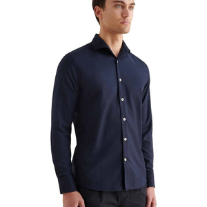 Peckham Rye Herringbone Spread Dark Sapphire Navy Flannel Shirt