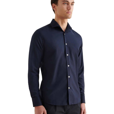 Peckham Rye Herringbone Spread Dark Sapphire Navy Flannel Shirt