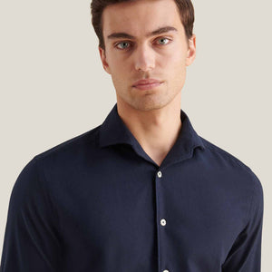 Peckham Rye Herringbone Spread Dark Sapphire Navy Flannel Shirt