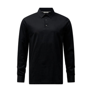 Peckham Rye Mercerised Cotton L/S Black Polo Shirt