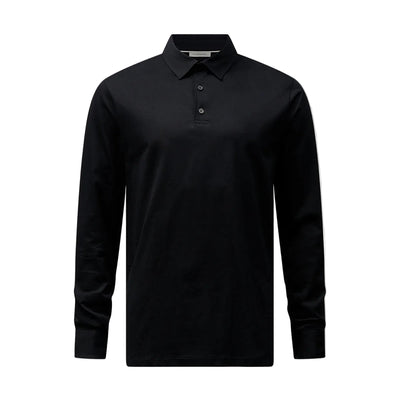 Peckham Rye Mercerised Cotton L/S Black Polo Shirt