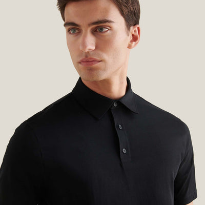 Peckham Rye Mercerised Cotton Black Polo Shirt