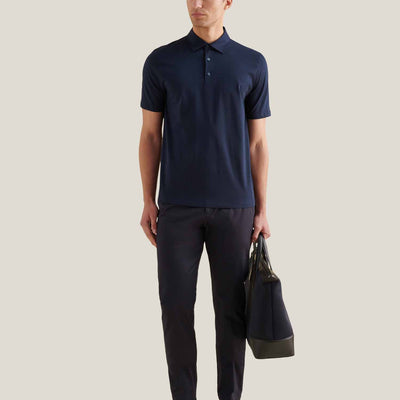 Peckham Rye Mercerised Cotton Dark Sapphire Navy Polo Shirt