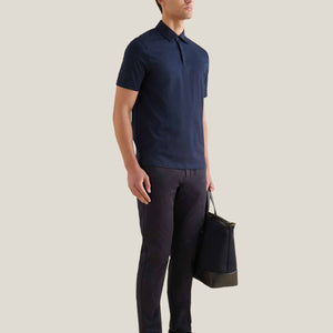Peckham Rye Mercerised Cotton Dark Sapphire Navy Polo Shirt