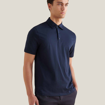 Peckham Rye Mercerised Cotton Dark Sapphire Navy Polo Shirt