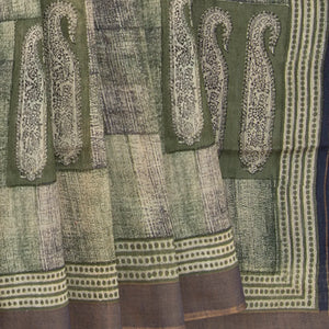 Sage Green Handwoven Printed Tussar Silk Saree-Sage Green