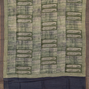 Sage Green Handwoven Printed Tussar Silk Saree-Sage Green