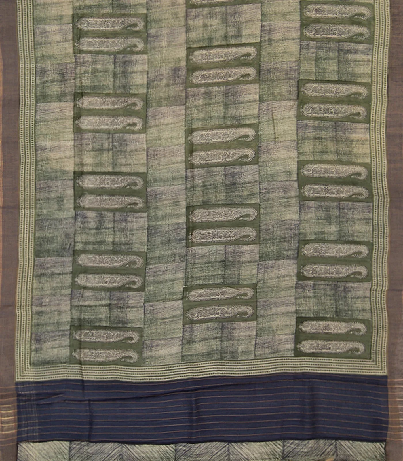Sage Green Handwoven Printed Tussar Silk Saree-Sage Green