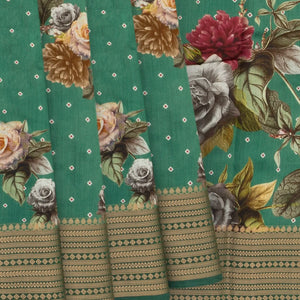 Aquamarine  Woven Chiniya Silk Saree With Floral Prints & Traditional Motifs in Border-Aquamarine