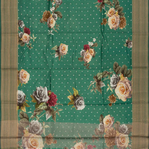 Aquamarine  Woven Chiniya Silk Saree With Floral Prints & Traditional Motifs in Border-Aquamarine