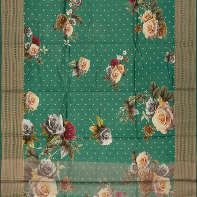 Aquamarine  Woven Chiniya Silk Saree With Floral Prints & Traditional Motifs in Border-Aquamarine