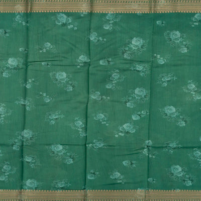 Aquamarine  Woven Chiniya Silk Saree With Floral Prints & Traditional Motifs in Border-Aquamarine