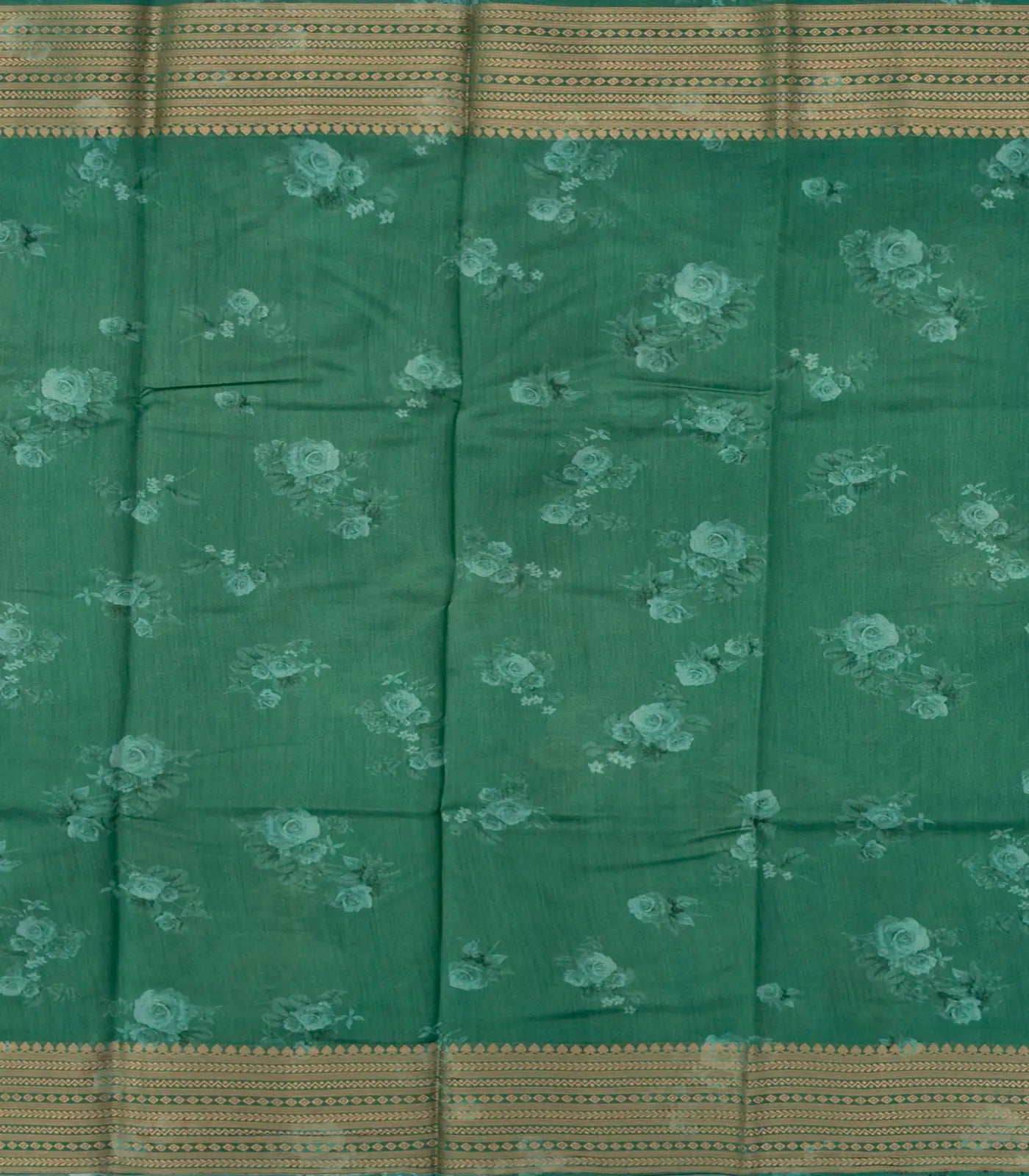 Aquamarine  Woven Chiniya Silk Saree With Floral Prints & Traditional Motifs in Border-Aquamarine