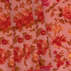 Pink Chiffon Printed Silk Saree With Floral Motifs-Pink