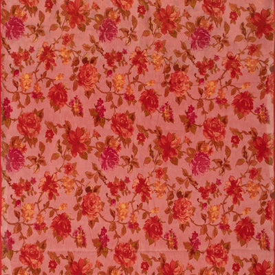 Pink Chiffon Printed Silk Saree With Floral Motifs-Pink