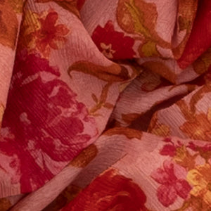 Pink Chiffon Printed Silk Saree With Floral Motifs-Pink