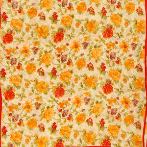 Cream Georgette Printed Silk Saree With Floral Motifs-Cream