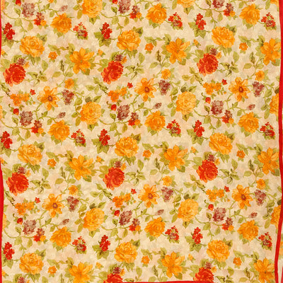 Cream Georgette Printed Silk Saree With Floral Motifs-Cream