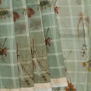 Light Blue Woven Organza Printed Saree With Floral motifs-Light Blue