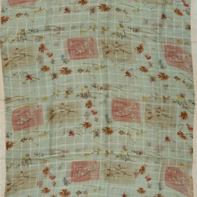 Light Blue Woven Organza Printed Saree With Floral motifs-Light Blue