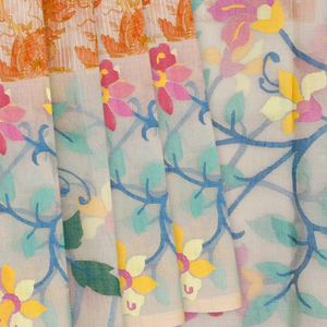 White Handloom Banarasi Jamdhani Printed Organza Saree-White