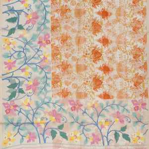 White Handloom Banarasi Jamdhani Printed Organza Saree-White