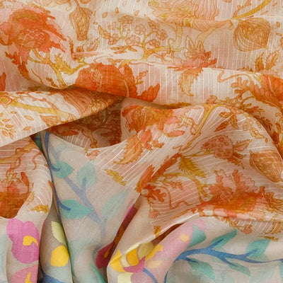 White Handloom Banarasi Jamdhani Printed Organza Saree-White