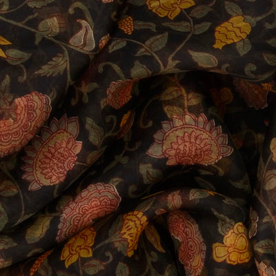 Multi Colour Woven Organza Printed Silk Saree With Cream Border-Multi Colour