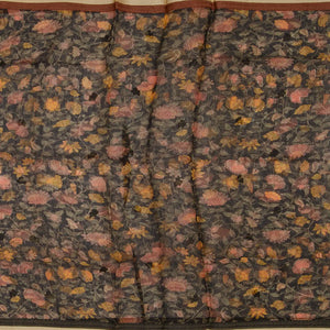 Multi Colour Woven Organza Printed Silk Saree With Cream Border-Multi Colour