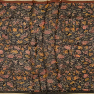 Multi Colour Woven Organza Printed Silk Saree With Cream Border-Multi Colour