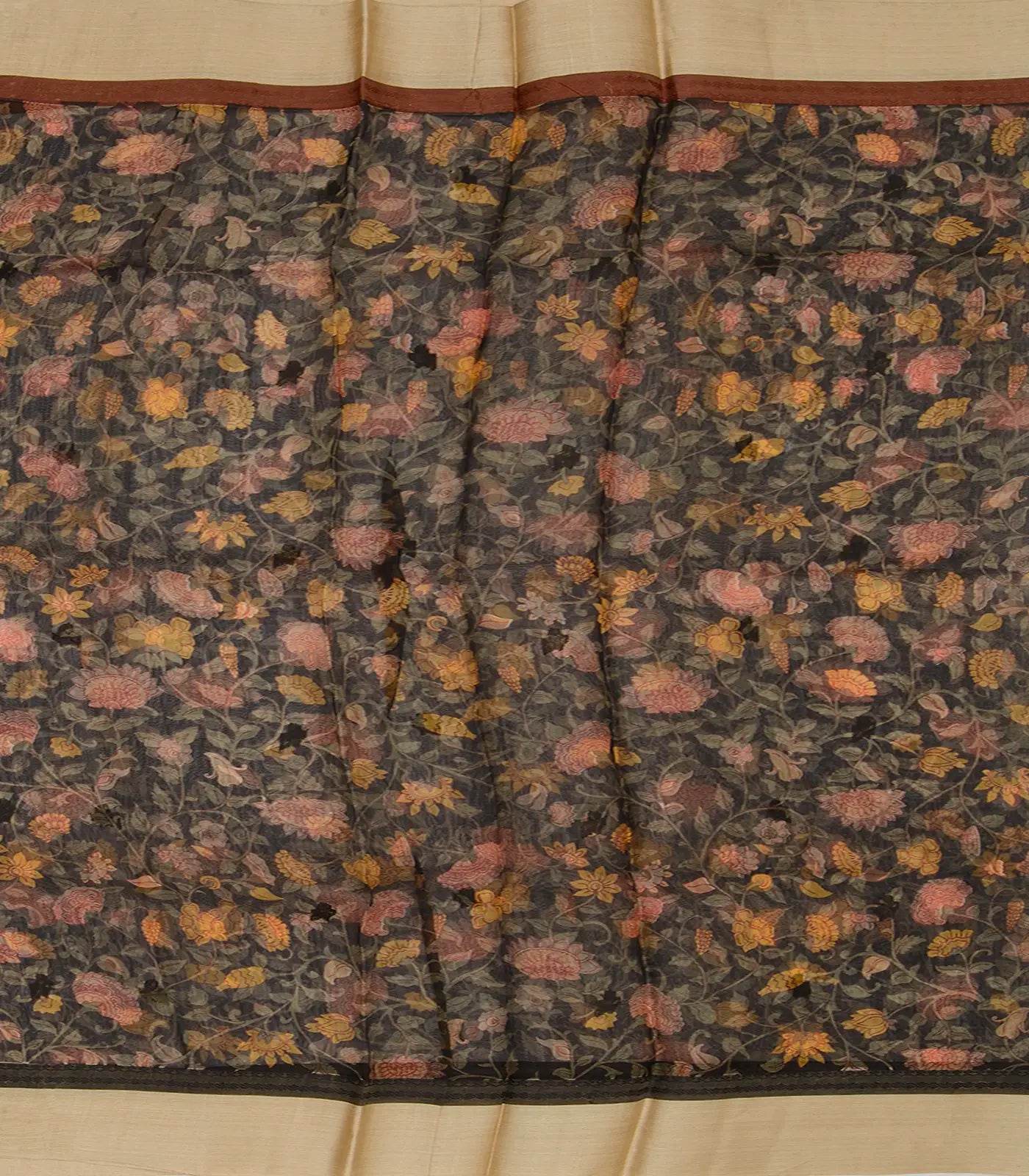 Multi Colour Woven Organza Printed Silk Saree With Cream Border-Multi Colour