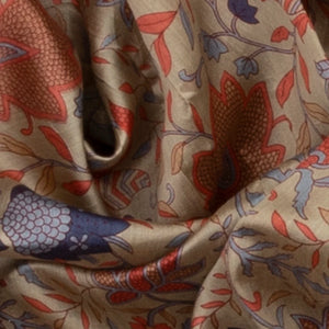 Grey Printed Chiniya Silk Saree With Zari Border-Grey