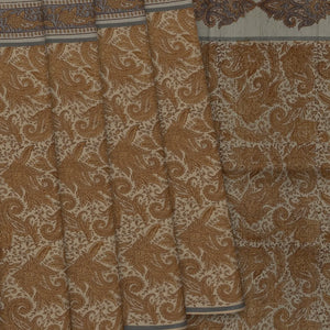 Grey Printed Half & Half Silk Saree With Floral Motifs-Grey