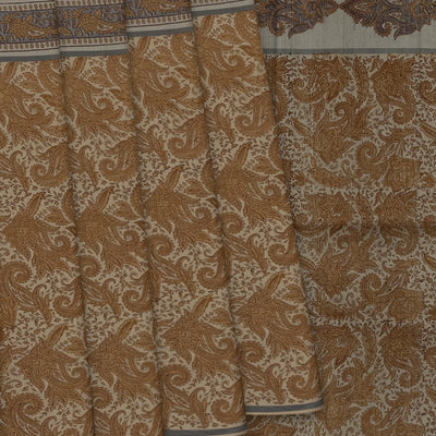 Grey Printed Half & Half Silk Saree With Floral Motifs-Grey