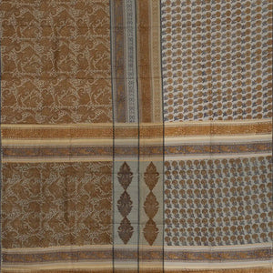 Grey Printed Half & Half Silk Saree With Floral Motifs-Grey