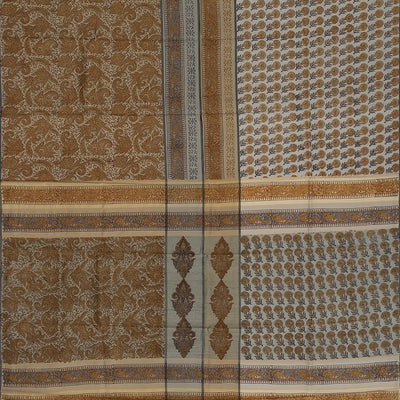 Grey Printed Half & Half Silk Saree With Floral Motifs-Grey