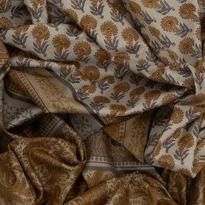 Grey Printed Half & Half Silk Saree With Floral Motifs-Grey