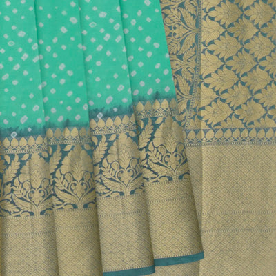 Turquoise Printed Chiniya Silk Saree With Floral Motifs in Border-Turquoise
