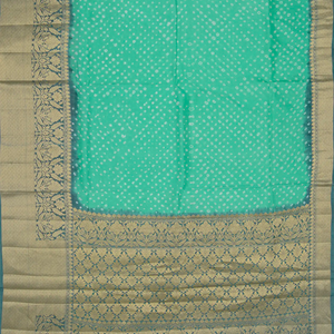 Turquoise Printed Chiniya Silk Saree With Floral Motifs in Border-Turquoise