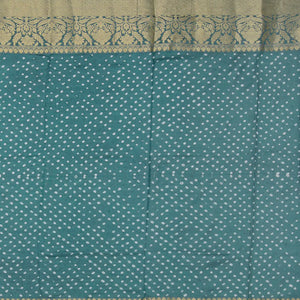 Turquoise Printed Chiniya Silk Saree With Floral Motifs in Border-Turquoise
