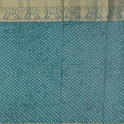 Turquoise Printed Chiniya Silk Saree With Floral Motifs in Border-Turquoise