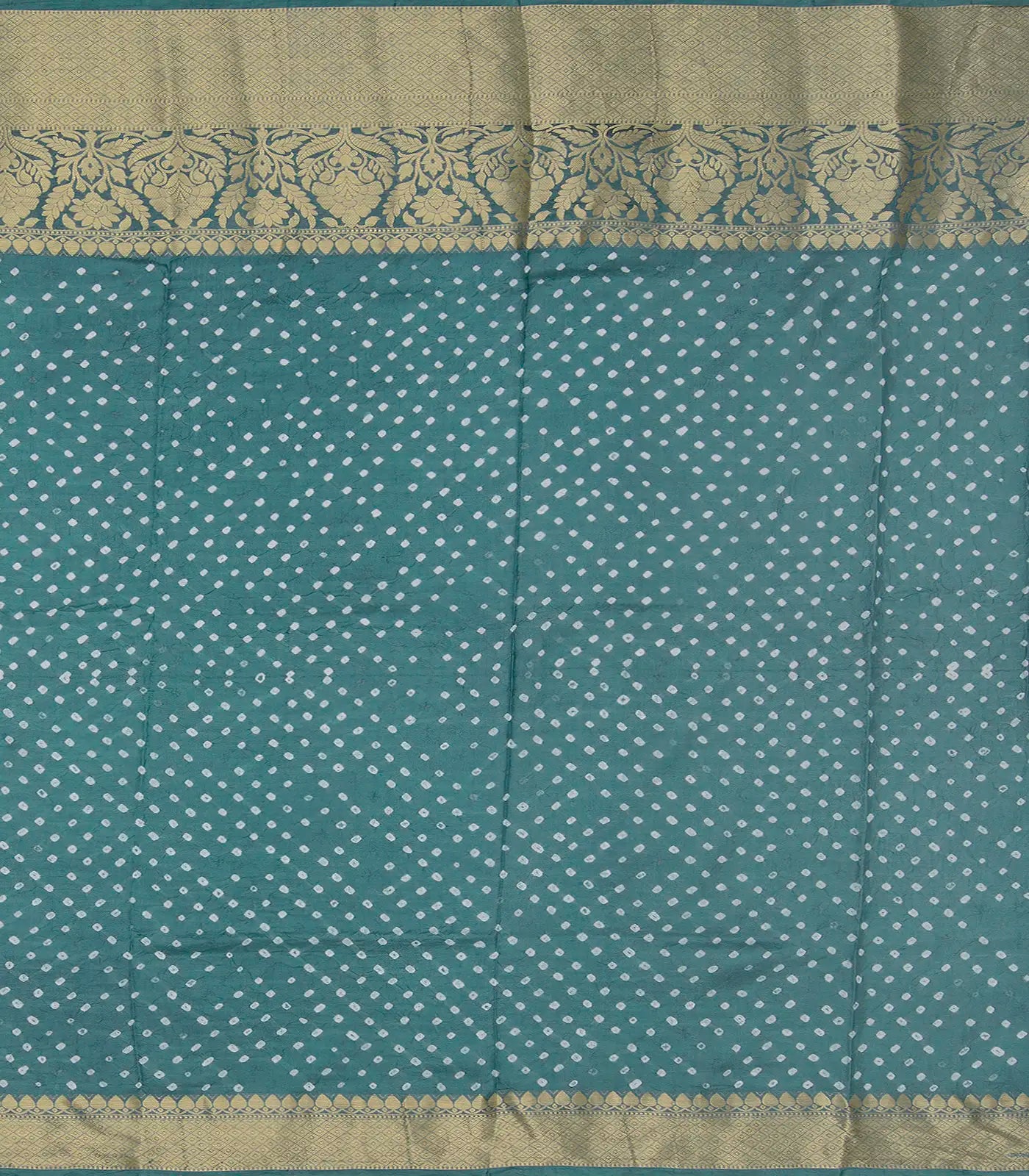Turquoise Printed Chiniya Silk Saree With Floral Motifs in Border-Turquoise