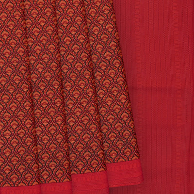 Black Printed Silk Saree With Floral Motifs -Black