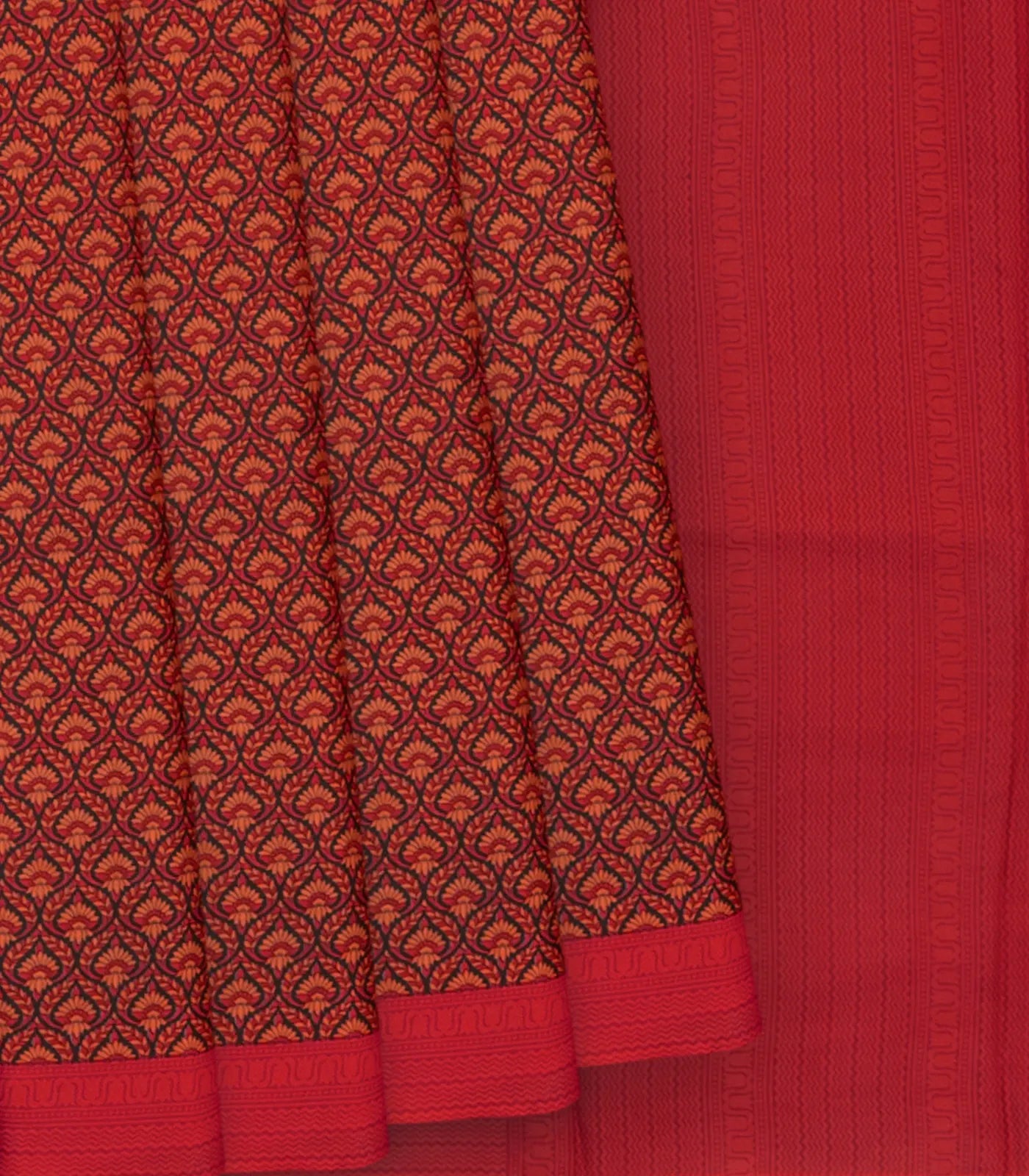 Black Printed Silk Saree With Floral Motifs -Black