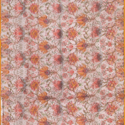 Taupe Printed Organza Silk Saree With Floral Motifs-Taupe