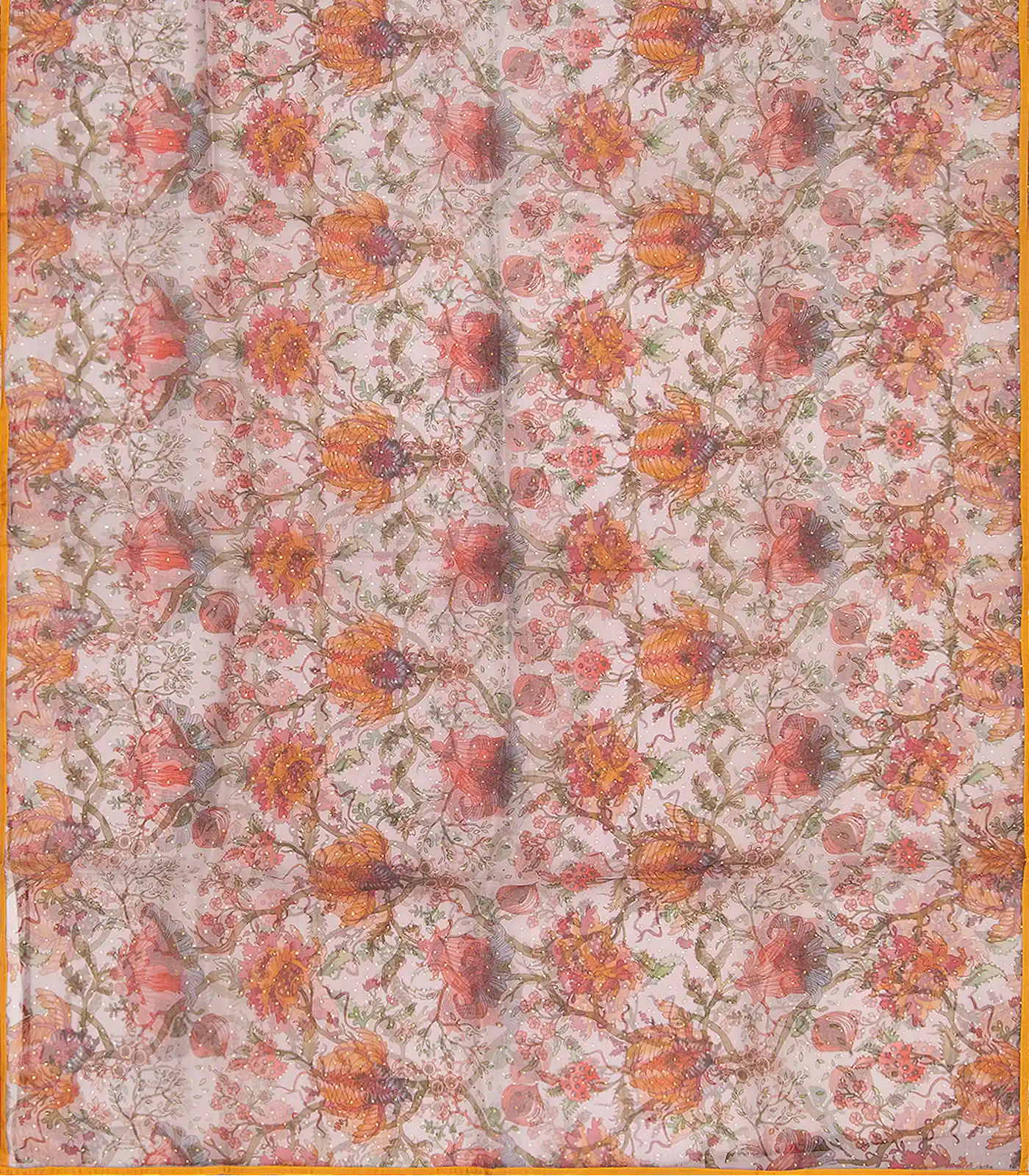 Taupe Printed Organza Silk Saree With Floral Motifs-Taupe