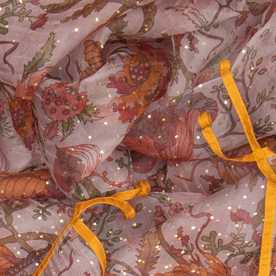 Taupe Printed Organza Silk Saree With Floral Motifs-Taupe