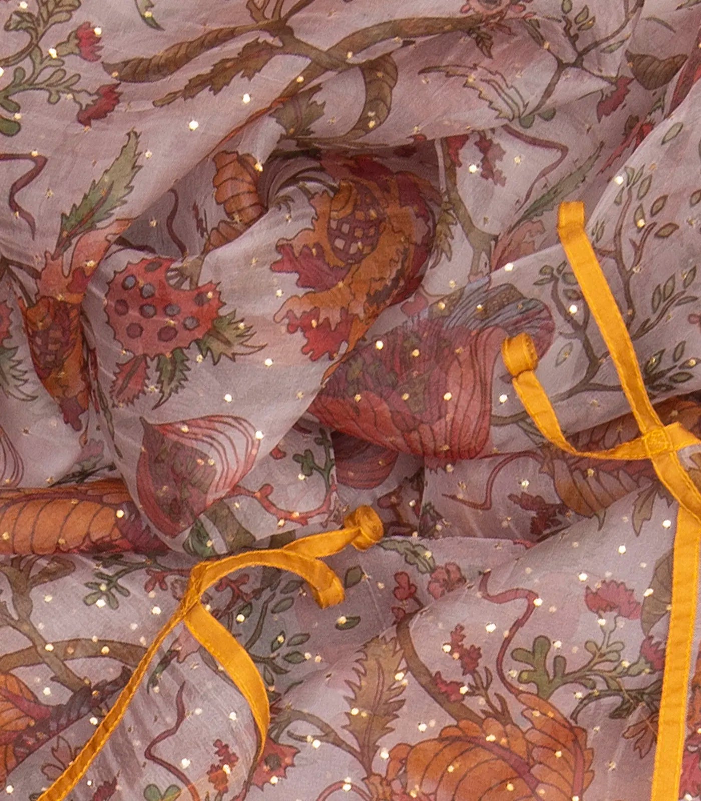 Taupe Printed Organza Silk Saree With Floral Motifs-Taupe