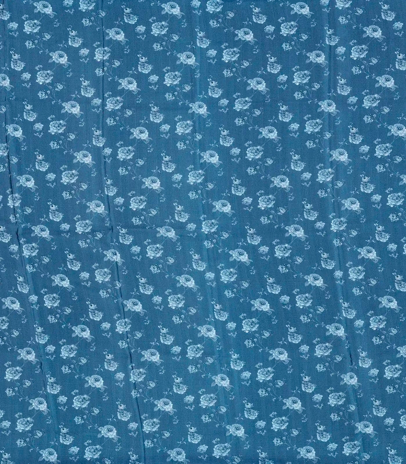 Blue Printed Crepe Silk Saree With Floral Prints-Blue