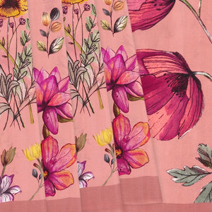 Dusty Pink Printed Crepe Silk Saree With Floral Prints-Dusty Pink